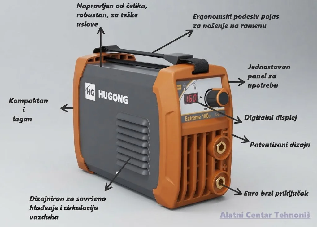 Hugong Extreme 160 inverterski aparat za zavarivanje - prednji i bočni pogled