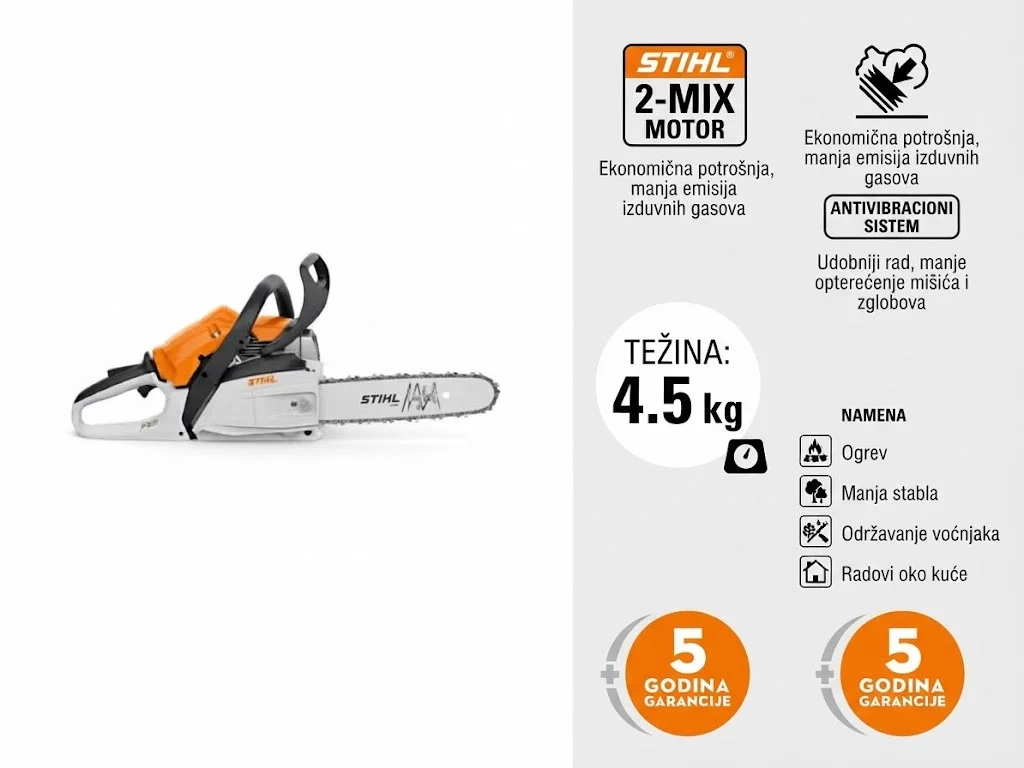 STIHL MS 162 benzinska motorna testera za ogrev i radove oko kuće sa karakteristikama