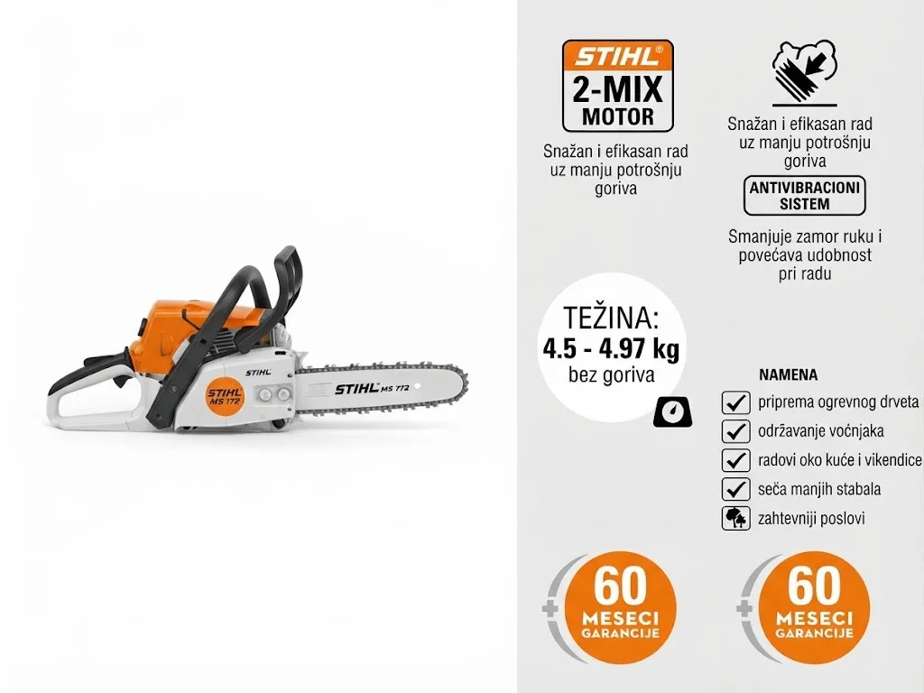 STIHL MS 172 benzinska motorna testera za drva sa karakteristikama