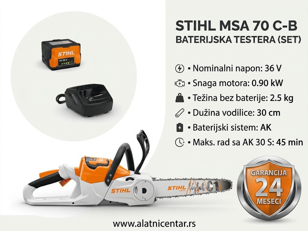 STIHL MSA 70 C-B Akumulatorska testera za drva. Specifikacija 