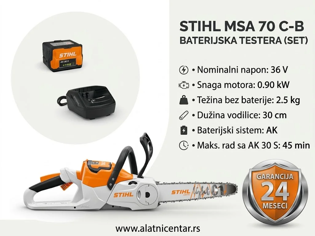 STIHL MSA 70 C-B Akumulatorska testera za drva. Specifikacija 