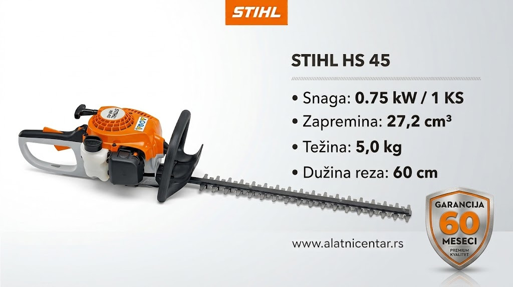 HS 45 STIHL motorni trimer za zivu ogradu sa specifikacijama