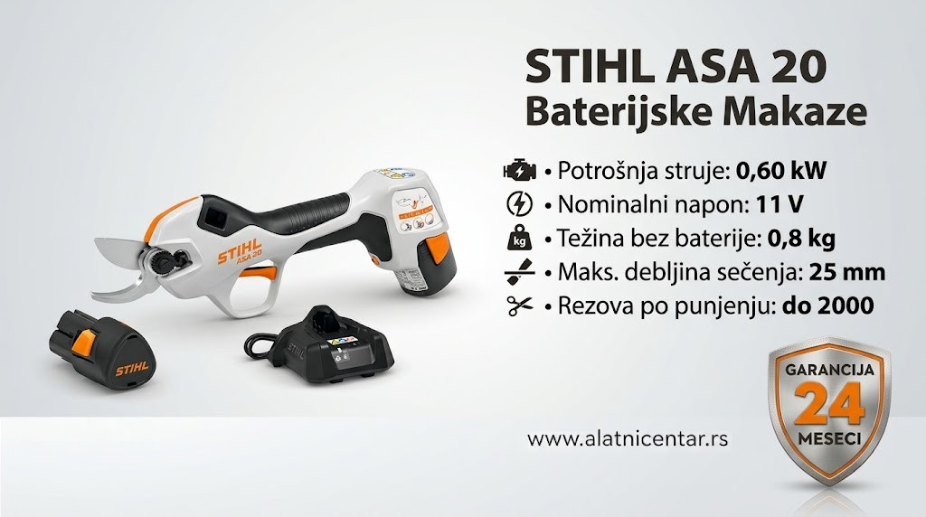 ASA 20 STIHL Akumulatorske makaze za orezivanje grana. Specifikacija