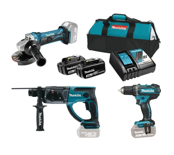 kumulatorski set alata Makita DDF482Z + DHR202Z + DGA452Z 18V; 1x3,0 Ah; 1x5,0 Ah + torba