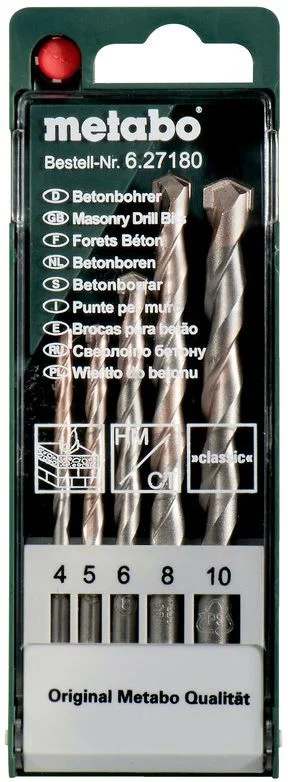 5-delni set burgija za beton i ciglu 4-10mm Metabo
