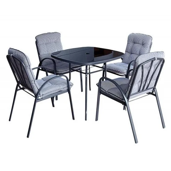Baštenski set Veneto sto+4stolice sa jastucima crno/sivi
